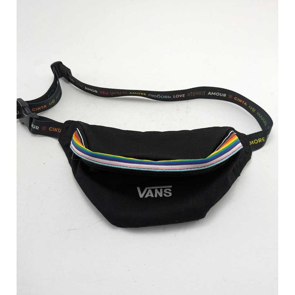 VANS Black Rainbow Trim Belt Bag Fanny Pack "AMORE" Strap Zip Adjustable